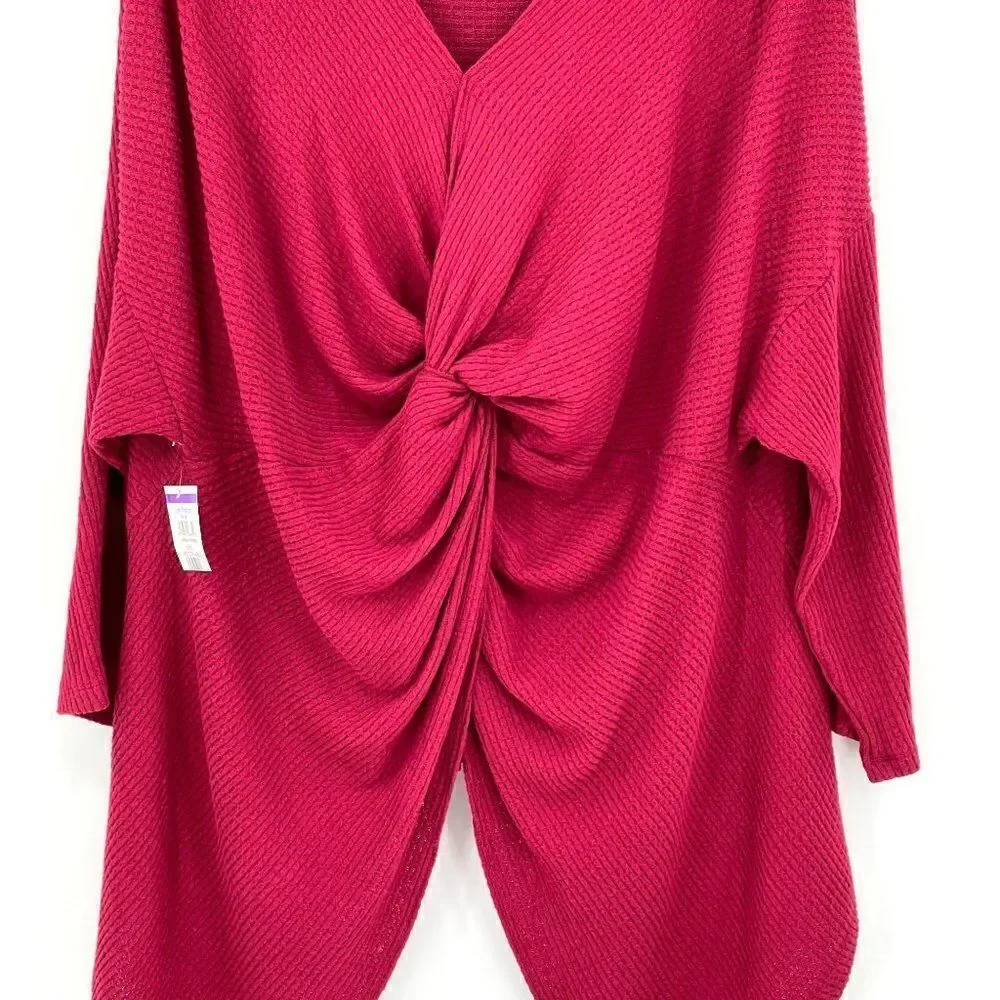 1.State‎ Twist Back Pointelle Burgundy Sweater Long Sleeves Soft Women XL NWT